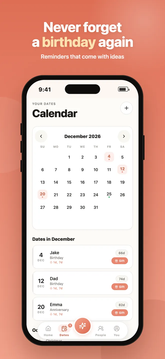 Never forget a birthday again: reminders that come with ideas